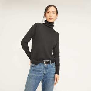 Everlane The Organic Cotton Turtleneck Waffle Tee Black - Size S